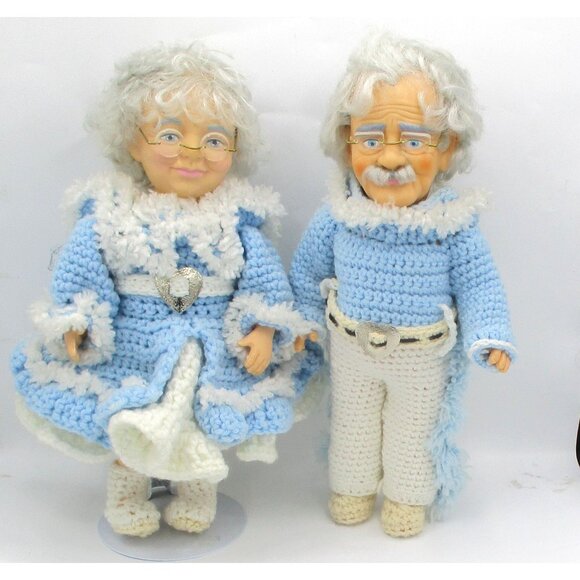 Elderly Couple Dolls With Handmade Crochet Outfits & Glasses - Grandma & Grandpa - Picture 2 of 5